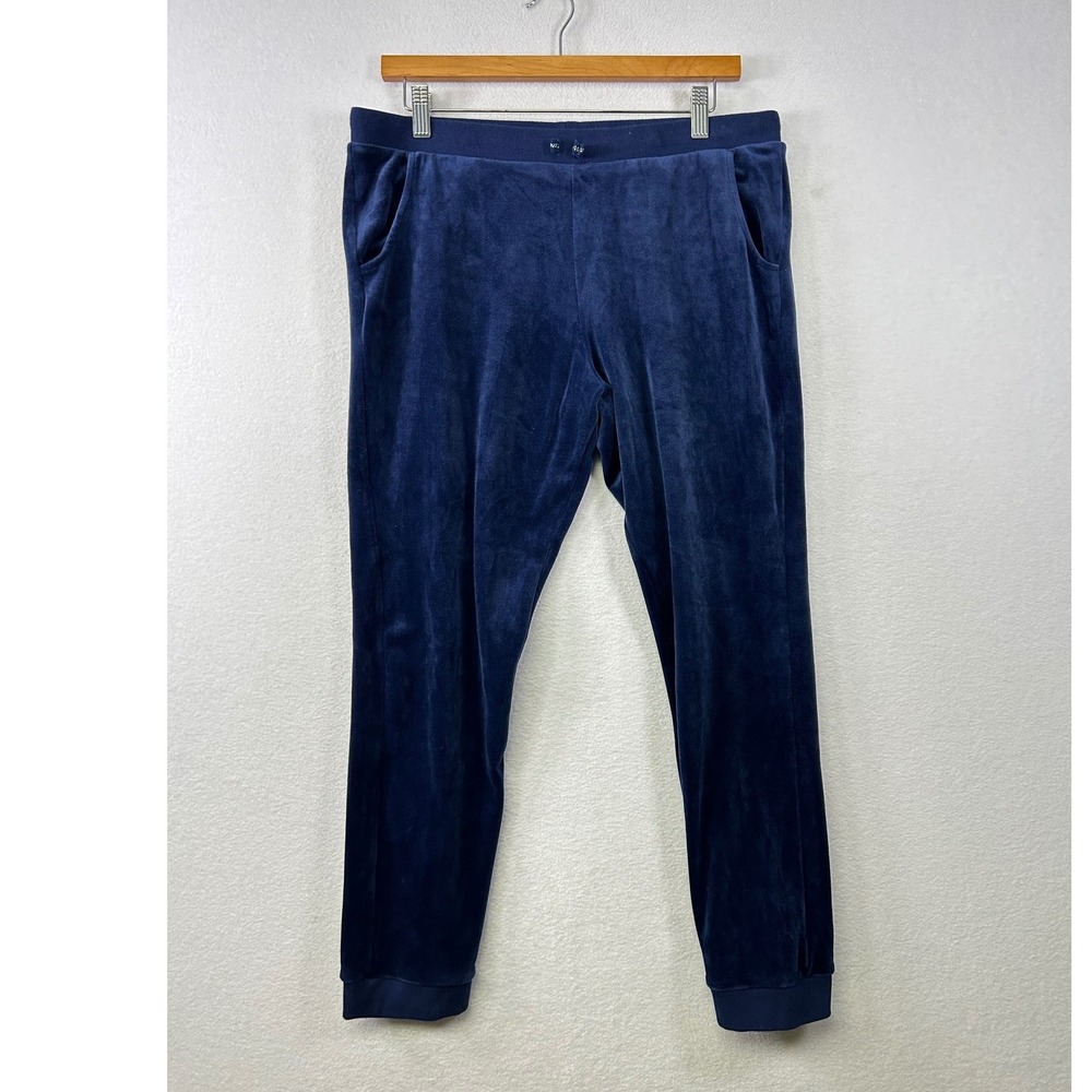 Lands End Velour Jogger Pants Navy Blue Women's Size L‎ Elastic Waist Pockets